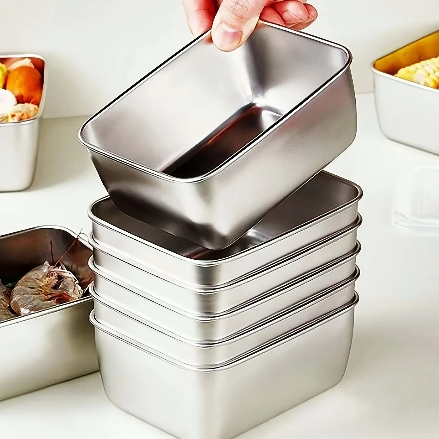 Food Storage Stainless Steel Containers - ชุดกล่องเก็บอาหารสแตนเลสพร้อมฝาปิด - ป้องกันการรั่วซึม ซ้อนกันได้ และนำกลับมาใช้ใหม่ได้ สำหรับการตั้งแคมป์