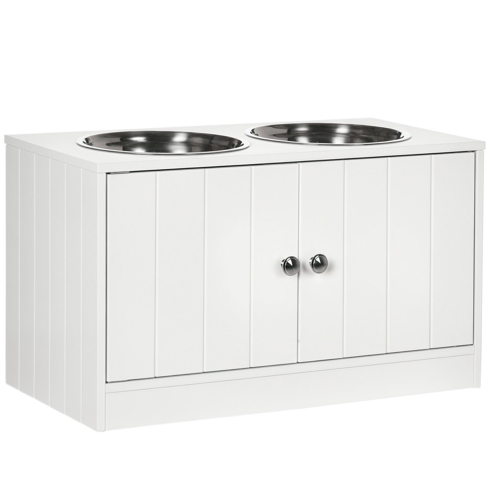 Food Storage Dog - ตู้เก็บอาหารสุนัขแบบมีประตูแม่เหล็กและสถานีให้อาหารสุนัข สีขาว