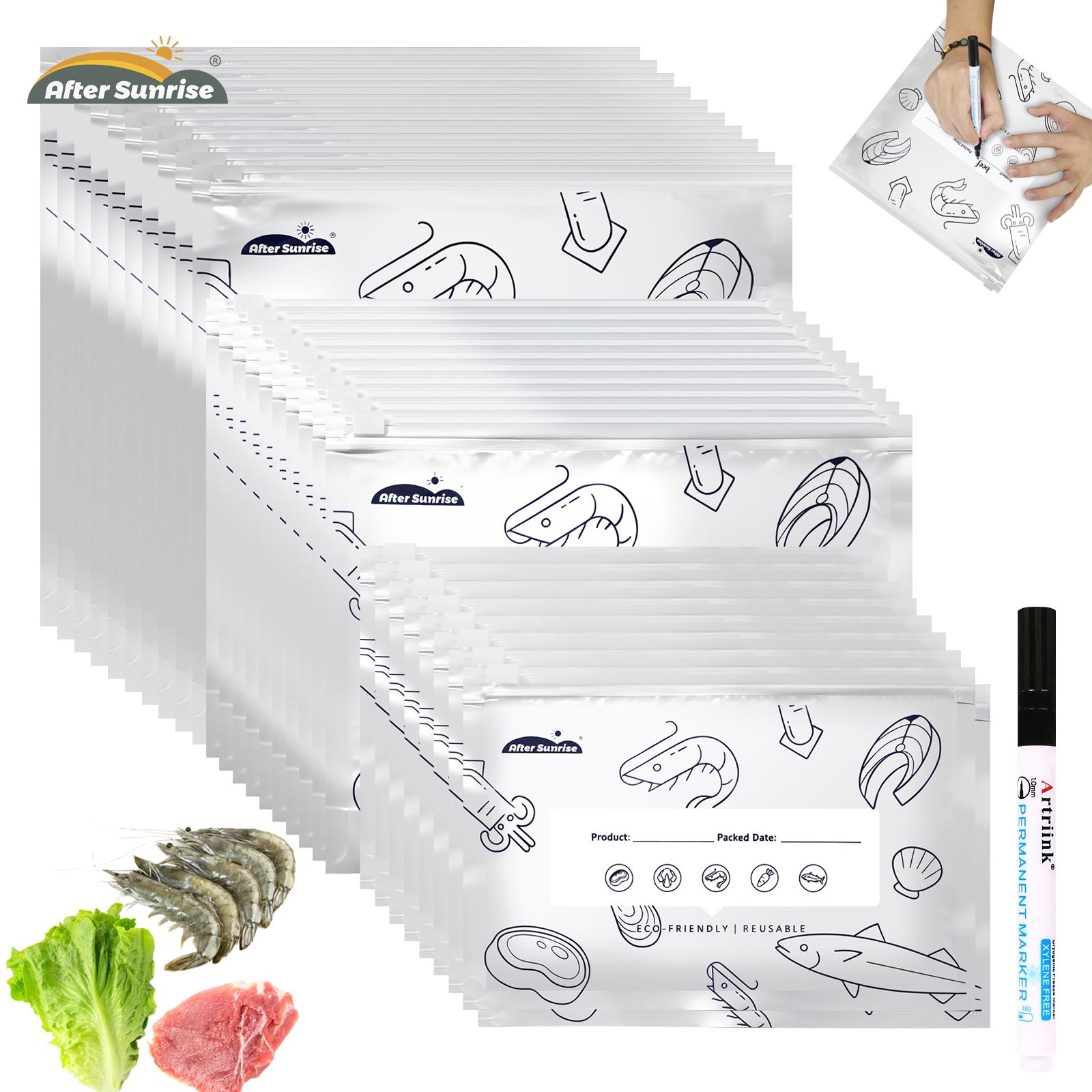 Food Storage Reusable Bags - 【อาหารแช่เย็น】ถุงเก็บอาหารแบบปิดผนึกได้ทำจากอลูมิเนียมฟอยล์ที่นำกลับมาใช้ใหม่ได้, ถุงซิปสูญญากาศแบบปิดผนึกได้รุ่นใหม่ Aftersunrise 2026 สำหรับอาหาร, ถุงฟอยล์แบบตั้งได้พร้อมฉลากและซิปล็อคสำหรับผัก