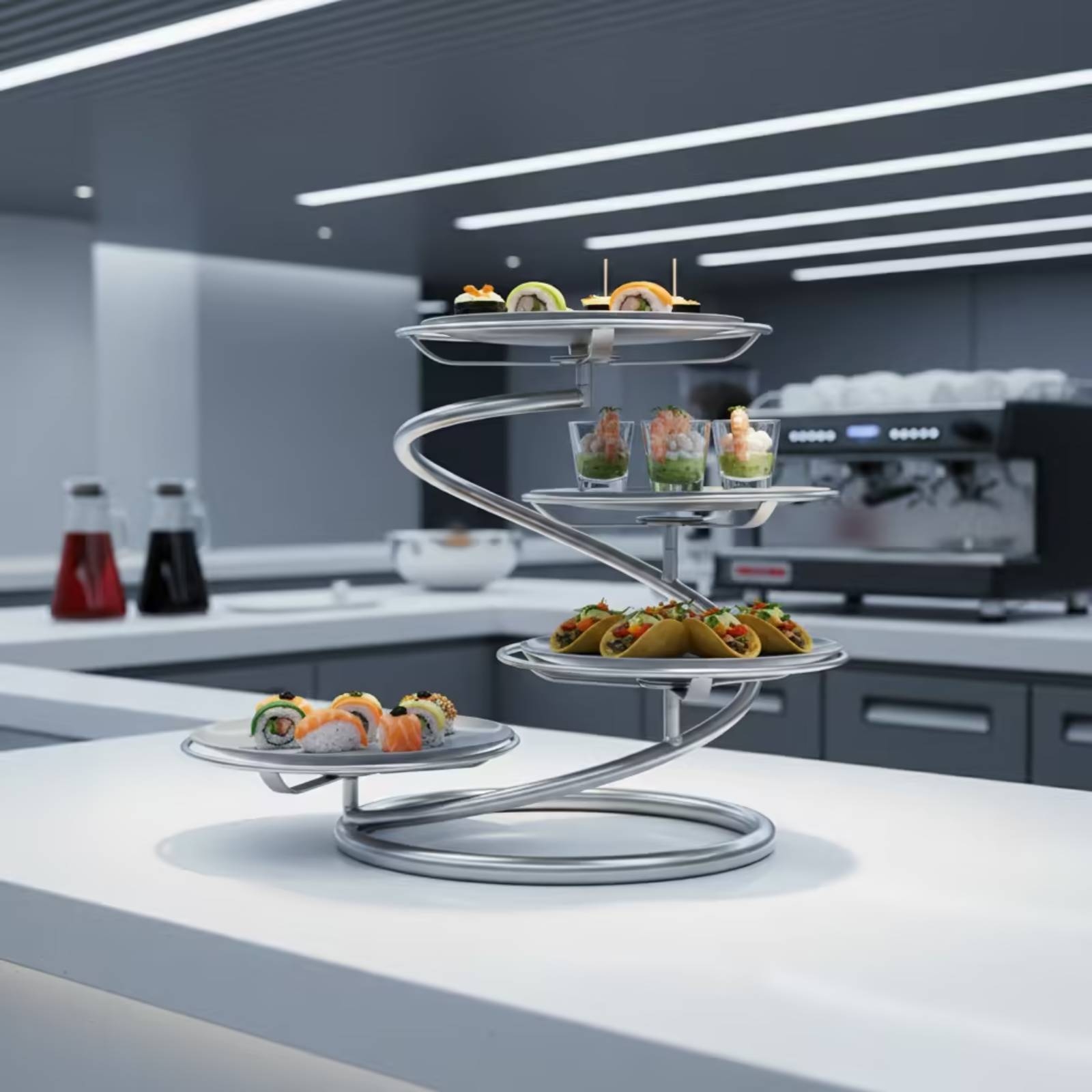 Food Storage Rack - ชั้นวางเสิร์ฟแบบหลายระดับ ชั้นวางเสิร์ฟแบบเกลียว ประหยัดพื้นที่บนโต๊ะ เหมาะสำหรับงานเลี้ยง งานปาร์ตี้ บุฟเฟ่ต์