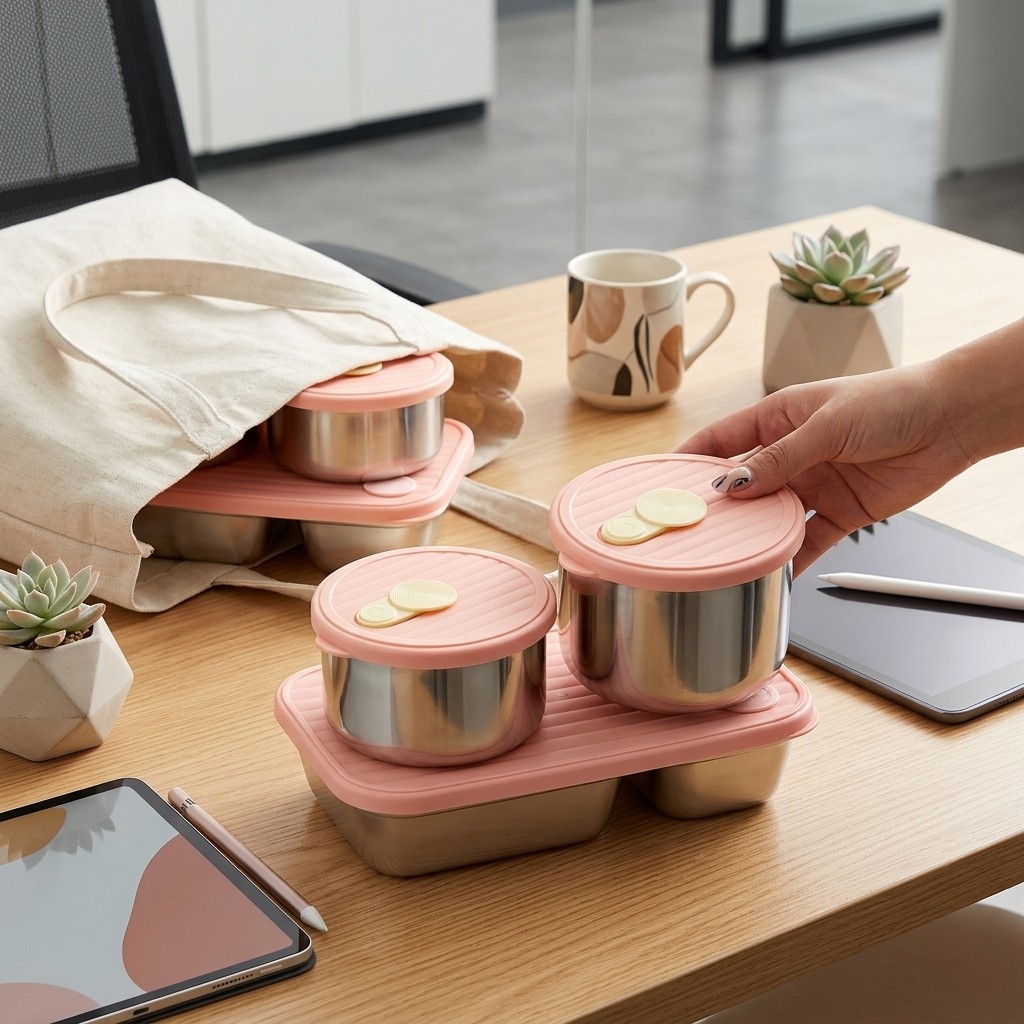 Food Storage Containers B&M - กล่องอาหารกลางวันสแตนเลส 304 ใช้กับไมโครเวฟได้ ชุดกล่องเบนโตะ สำหรับเตรียมอาหาร กล่องเก็บอาหาร