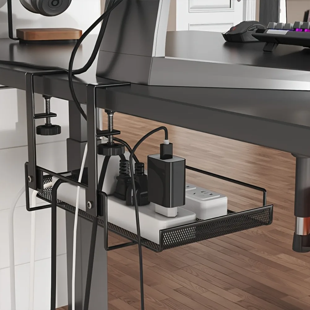Food Storage Rack - ชั้นวางจัดเก็บสายไฟใต้โต๊ะคอมพิวเตอร์ ที่วางเราเตอร์ไวไฟ กล่องเก็บสายไฟแบบไม่ต้องเจาะรู อุปกรณ์ตกแต่งห้องนั่งเล่น