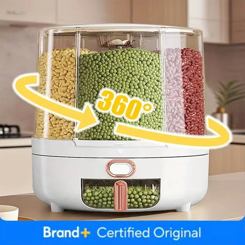 Food Storage Pantry - 6-คอมพาร์เมนท์ 360 ° ภาชนะเก็บอาหารแบบหมุนได้ - ป้องกันความชื้นสำหรับซีเรียล
