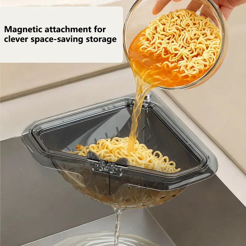 Food Storage Rack - ตะกร้ากรองเศษอาหารแม่เหล็กทรงสามเหลี่ยมสำหรับอ่างล้างจาน ที่วางกรองเศษอาหารในครัว ที่เก็บเศษอาหารและขยะในครัวเรือน