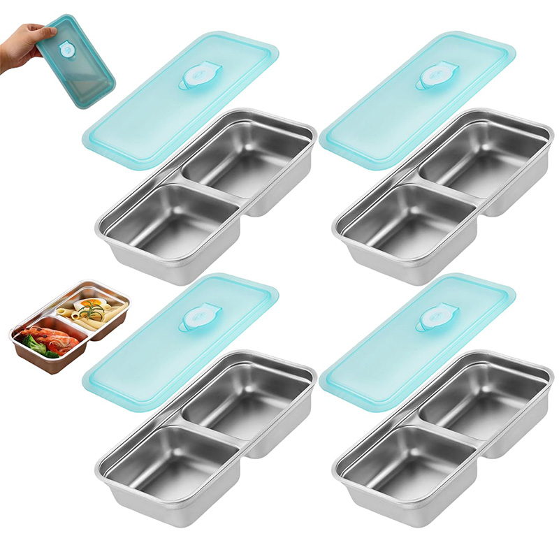 Food Storage Stainless Steel Containers - สแตนเลสแบบพกพาสดกล่องอาหารคอนเทนเนอร์มัลติฟังก์ชั่ตู้เย็นกล่องเก็บรูปสี่เหลี่ยมผืนผ้ากล่องอาหารกลางวัน Bento