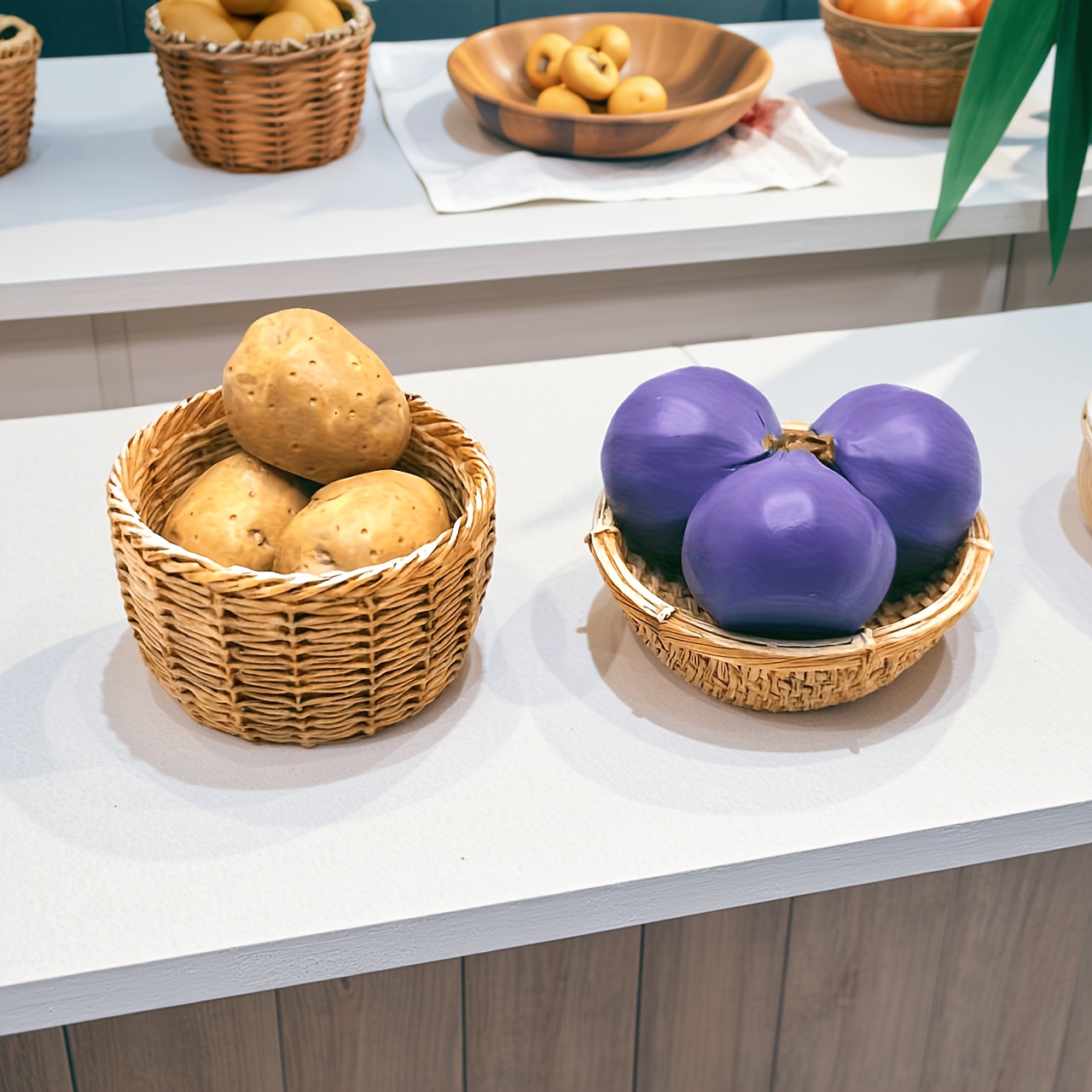 Food Storage Plastic - 8 ชิ้น/ชุด ของจิ๋วสำหรับบ้านตุ๊กตา มันฝรั่ง หัวหอม พร้อมตะกร้า: