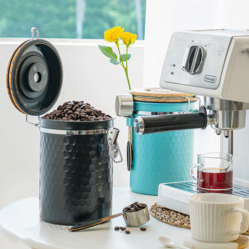 Food Storage Stainless Steel Containers - กระป๋องเก็บกาแฟสแตนเลสสำหรับครัว ปิดผนึกอย่างดี พร้อมที่ตัก