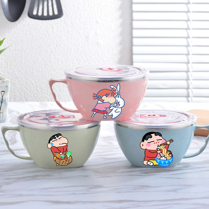 Food Storage Stainless Steel Containers - ชามบะหมี่เครยอน ชินจัง ชามสแตนเลสความจุขนาดใหญ่ ป้องกันความร้อนสองชั้น ภาชนะเก็บอาหารสำเร็จรูป ใหม่