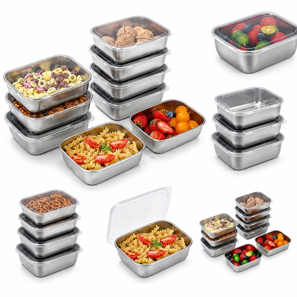 Food Storage Stainless Steel Containers - ชุดกล่องเก็บอาหารสแตนเลส 6 ชิ้น ป้องกันการรั่วซึม กล่องอาหารกลางวัน อุปกรณ์ครัว