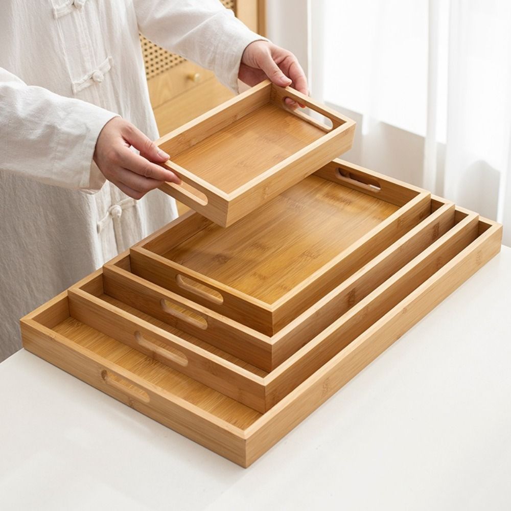Food Storage Handling - ถาดไม้ไผ่ทรงสี่เหลี่ยม ถาดไม้ธรรมชาติพร้อมหูจับ ถาดเก็บอาหาร ถาดขนมหวาน สำหรับใช้ในบ้าน