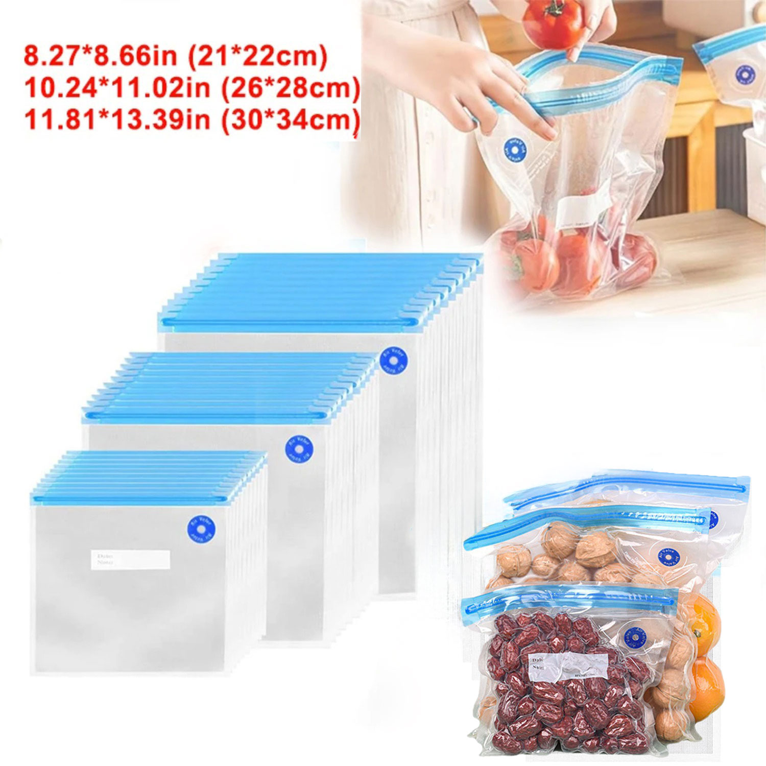 Food Storage Reusable Bags - ถุงซูวีดแบบใช้ซ้ำได้ ถุงซีลสูญญากาศสำหรับเก็บอาหาร ใช้สำหรับการปรุงอาหาร/เก็บอาหาร/อุ่นอาหารในไมโครเวฟ