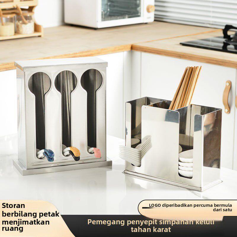 Food Storage Rack - กล่องเก็บตะเกียบและช้อนสแตนเลสเกรดอาหารสำหรับร้านอาหาร โรงแรม รูปทรงสี่เหลี่ยม พร้อมฝาปิด