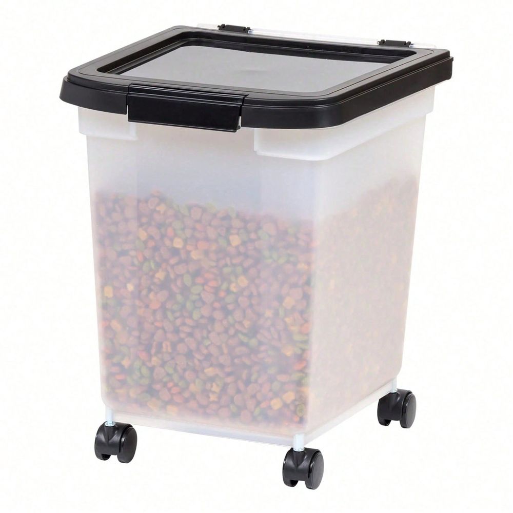 Food Storage Dog - ถังเก็บของพลาสติกใสพร้อมล้อและฝาปิด รับน้ำหนักได้ 25 ปอนด์ ภาชนะเก็บอาหารสัตว์เลี้ยงแบบปิดสนิทสำหรับสุนัขและแมว