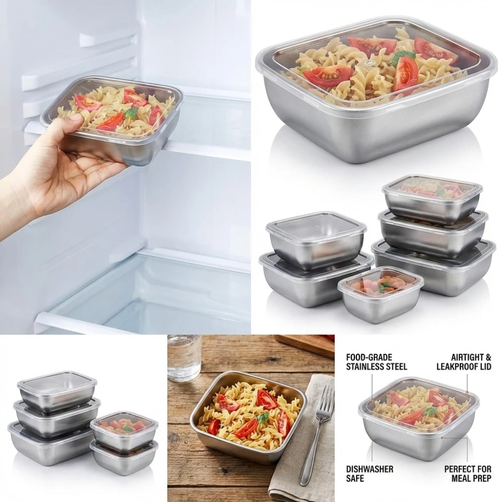 ชุดกล่องเก็บอาหารสแตนเลส 6 ชิ้ - Food Storage Stainless Steel Containers บทวิจารณ์และราคา