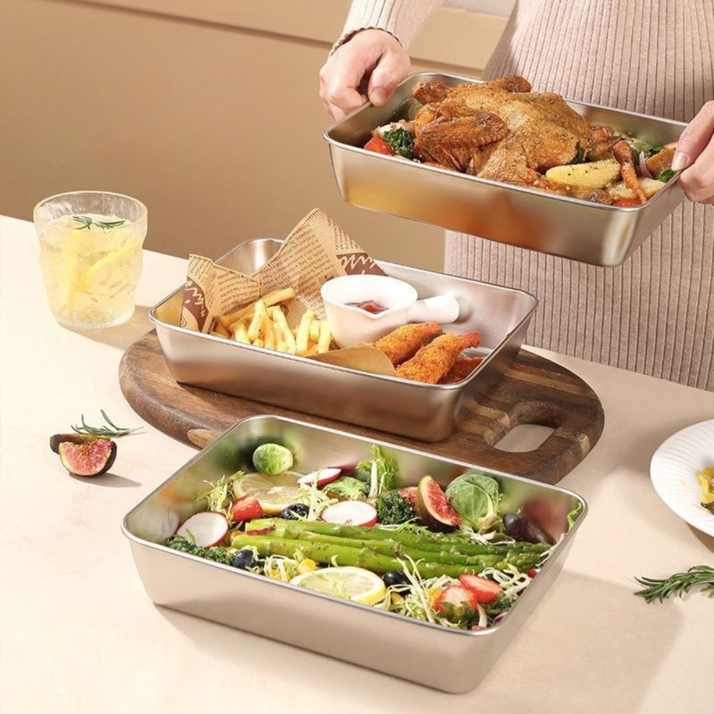 ถาดเสิร์ฟสแตนเลสเกรดอาหารพร้อม - Food Storage Stainless Steel Containers บทวิจารณ์และราคา