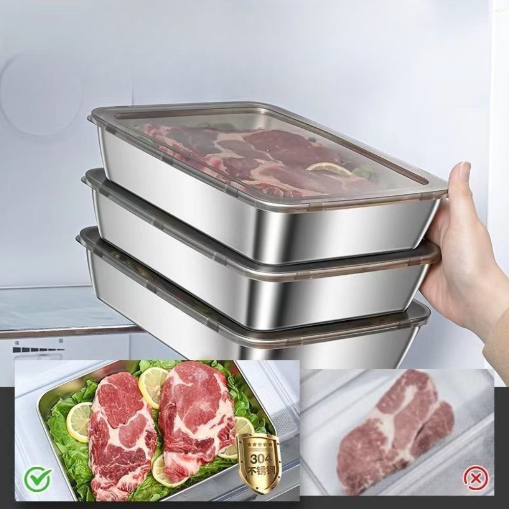 ถาดเสิร์ฟสแตนเลสเกรดอาหารพร้อม - Food Storage Stainless Steel Containers บทวิจารณ์และราคา