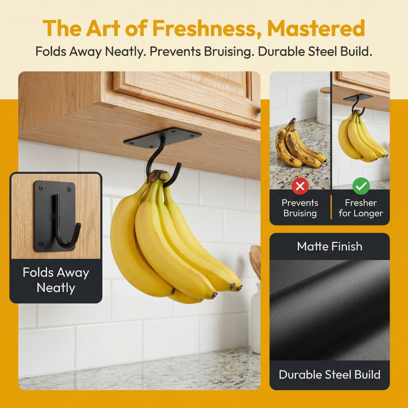 ตะขอแขวนกล้วยแบบติดผนังโลหะสีด - Food Storage Rack บทวิจารณ์และราคา
